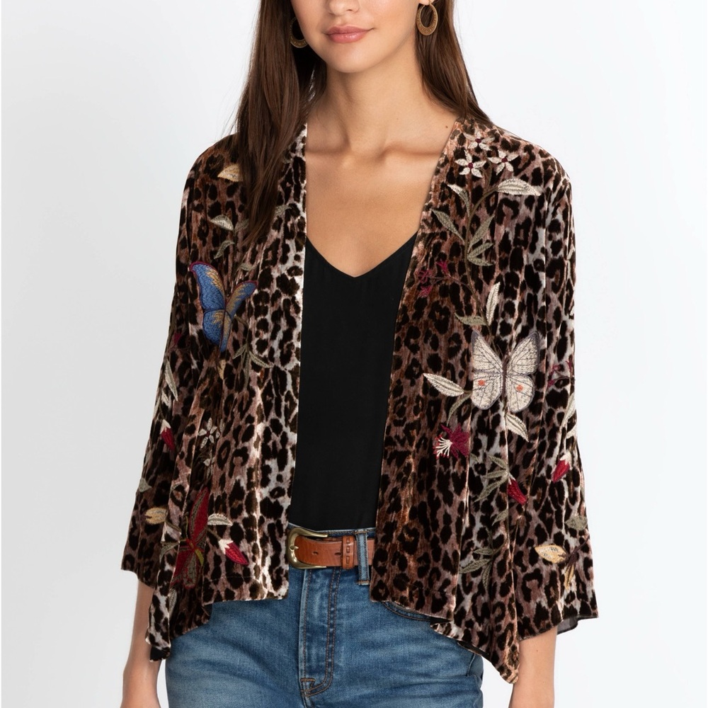 Johnny Was Penelope velvet Bolero Leopard Print Embroidered XXS NWT